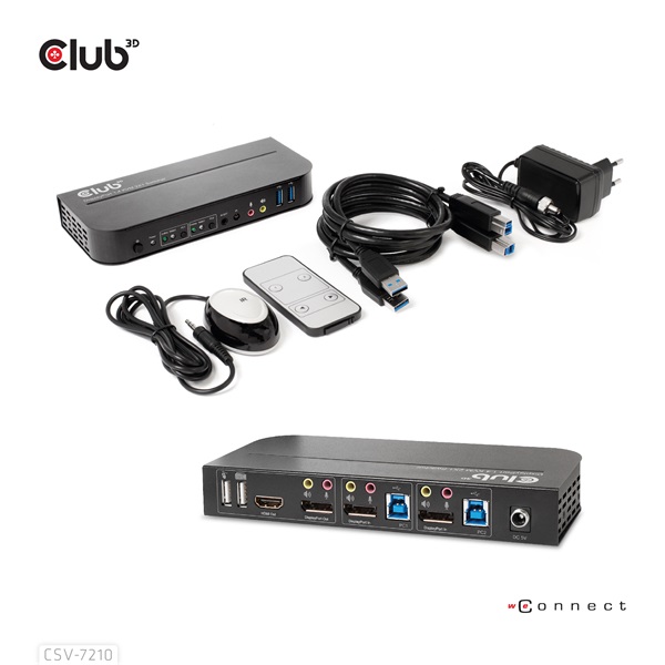 Club 3D KVM Switch - CSV-7210 (Dual DisplayPort, 4K60Hz, HDMI, KVM, IR távirányító) - Image 4