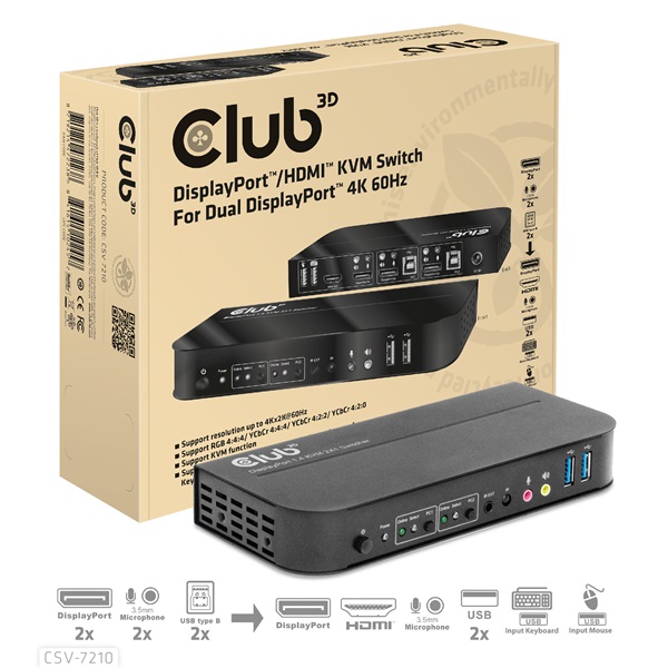 Club 3D KVM Switch - CSV-7210 (Dual DisplayPort, 4K60Hz, HDMI, KVM, IR távirányító) - Image 5