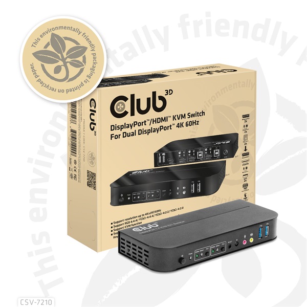 Club 3D KVM Switch - CSV-7210 (Dual DisplayPort, 4K60Hz, HDMI, KVM, IR távirányító) - Image 14