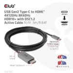 Club 3D Kábel - CAC-1587 (USB-C Gen 2 to HDMI, 4K120HZ 8K60HZ, HDR10+, DSC1.2, 3m, aktív) - Image 2