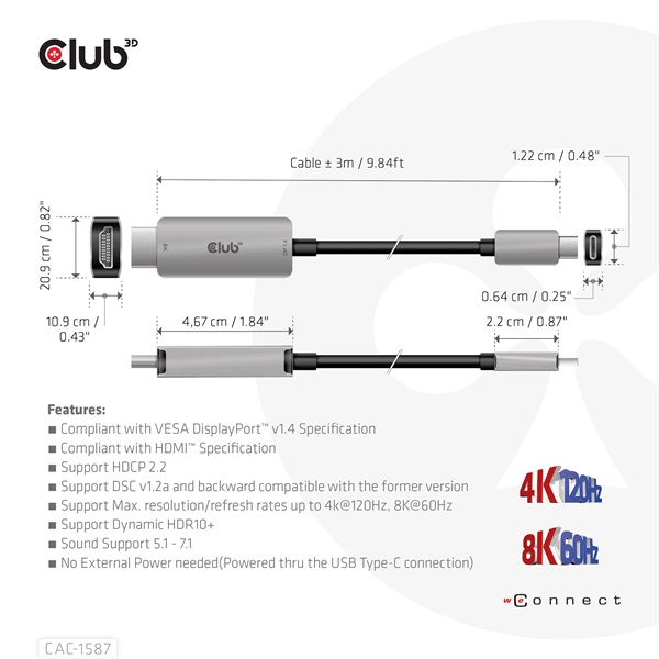 Club_3D_Kabel_-_CAC-1587_USB-C_Gen_2_to_HDMI_4K120HZ_8K60HZ_HDR10_DSC12_3m_aktiv-i455251.jpg Club 3D Kábel - CAC-1587 (USB-C Gen 2 to HDMI, 4K120HZ 8K60HZ, HDR10+, DSC1.2, 3m, aktív) - Image 3
