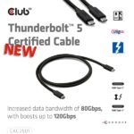 Club 3D Kábel - CAC-2501 (Thunderbolt 5 USB-C to USB-C, 240W, 80/120 Gbps, EPR, 8K240Hz, 1m) - Image 2