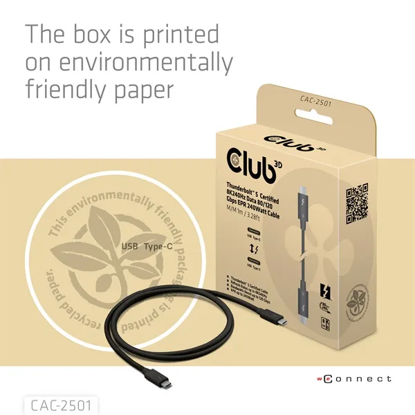 Club 3D Kábel - CAC-2501 (Thunderbolt 5 USB-C to USB-C, 240W, 80/120 Gbps, EPR, 8K240Hz, M/M, 1m) - Image 8