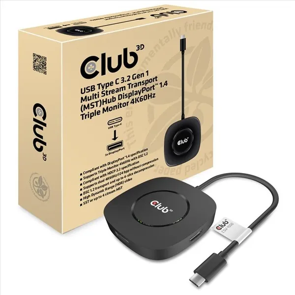 Club 3D MST Hub - CSV-1550 (3.2 USB-C Gen 1 to 3x Displayport, Alternate Mode, 4K60Hz, HDR) - Image 2