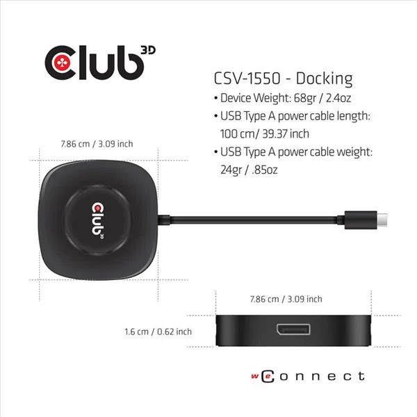 Club 3D MST Hub - CSV-1550 (3.2 USB-C Gen 1 to 3x Displayport, Alternate Mode, 4K60Hz, HDR) - Image 4