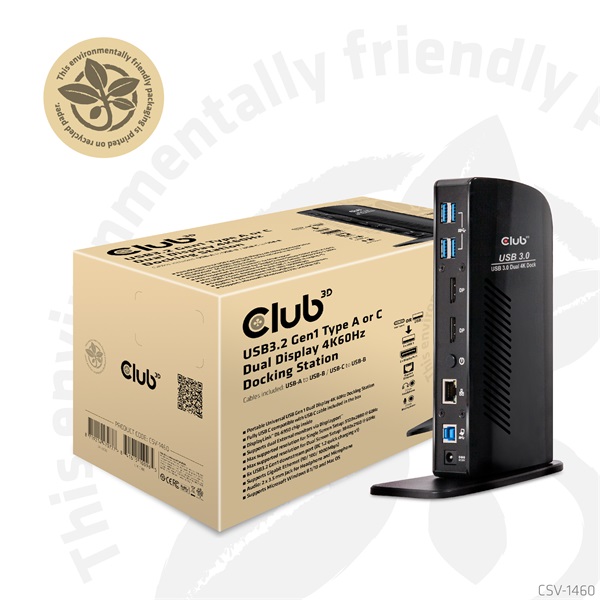 Club 3D Notebook Dokkoló - CSV-1460 (4K60HZ DUAL DISPLAY, 3.1 USB-A to 2x DP, 6x USB3.2, RJ45, 3.5 Jack Audio + Mic) - Image 8