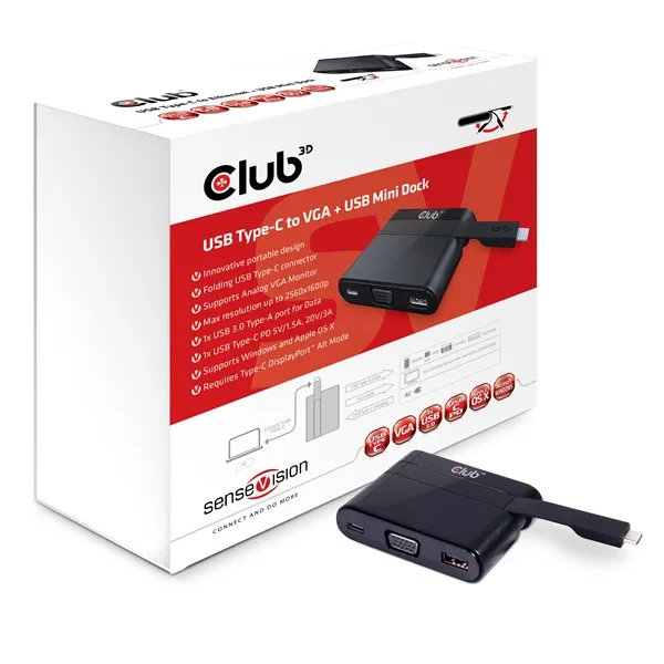 Club 3D Notebook Dokkoló - CSV-1532 (60W, 3.0 USB-C to D-Sub, VGA, 3.0 USB-A, (for Data) 3.0 USB-C)