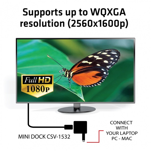 Club 3D Notebook Dokkoló - CSV-1532 (60W, 3.0 USB-C to D-Sub, VGA, 3.0 USB-A, (for Data) 3.0 USB-C) - Image 6