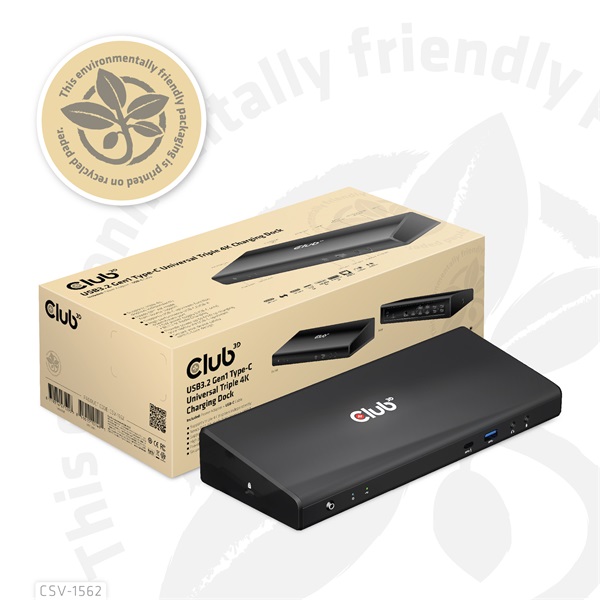 Club 3D Notebook Dokkoló - CSV-1562 (60W, 3.2 USB-C to 3xHDMI, 2x DP, 6x 3.2 USB-A, RJ45. 3,5 Jack) - Image 14