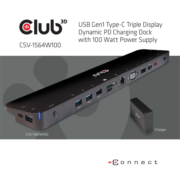 Club 3D Notebook Dokkoló - CSV-1564W100 (100W, 3.2 USB-C to 3xUSB-A 3.2, 5x USB-A,HDMI, PD, VGA, RJ45, SD, Micro SD, 3,5 - Image 2