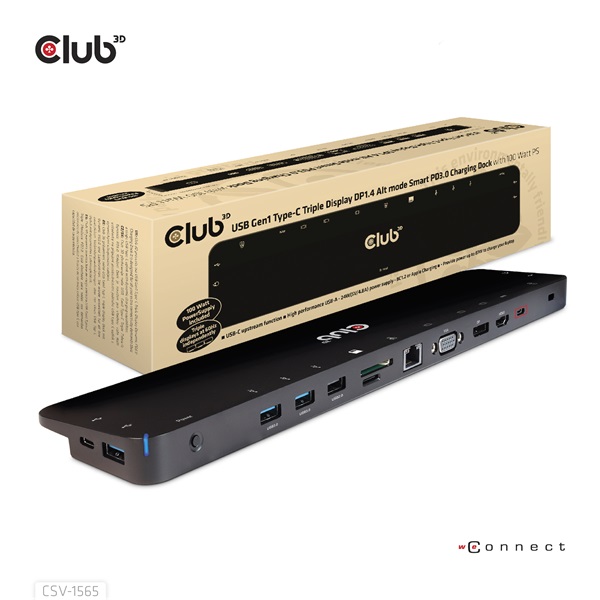 Club 3D Notebook Dokkoló - CSV-1565 (100W, USB-C to 5xUSB-A Gen 1, 2x USB-A 2.0, HDMI, DP,VGA, RJ45, Micro SD, 3,5 Jack) - Image 6