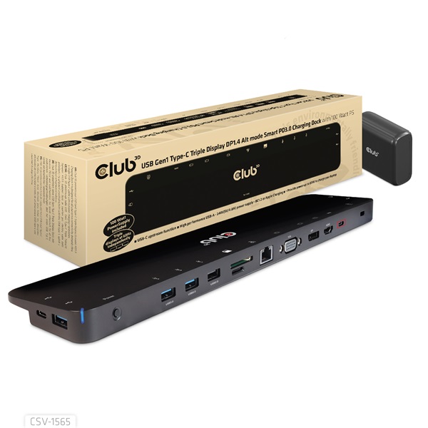 Club 3D Notebook Dokkoló - CSV-1565 (100W, USB-C to 5xUSB-A Gen 1, 2x USB-A 2.0, HDMI, DP,VGA, RJ45, Micro SD, 3,5 Jack) - Image 7