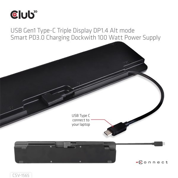 Club 3D Notebook Dokkoló - CSV-1565 (100W, USB-C to 5xUSB-A Gen 1, 2x USB-A 2.0, HDMI, DP,VGA, RJ45, Micro SD, 3,5 Jack) - Image 12