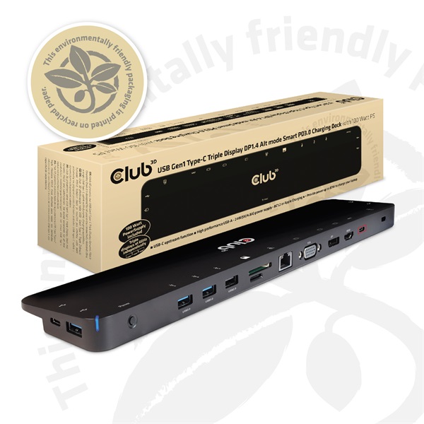 Club 3D Notebook Dokkoló - CSV-1565 (100W, USB-C to 5xUSB-A Gen 1, 2x USB-A 2.0, HDMI, DP,VGA, RJ45, Micro SD, 3,5 Jack) - Image 16