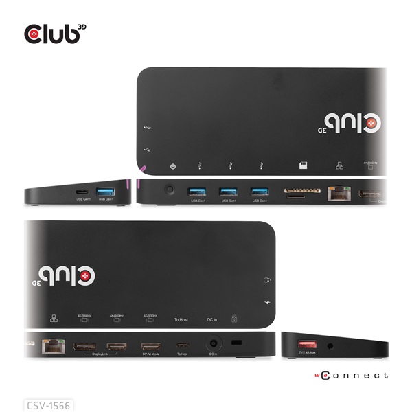 Club 3D Notebook Dokkoló - CSV-1566 (120W, USB-C to 5x USB-A Gen 1, USB-C  Gen 1, 2xHDMI, DP, RJ45, SD.TF. 3,5 Jack, DC)