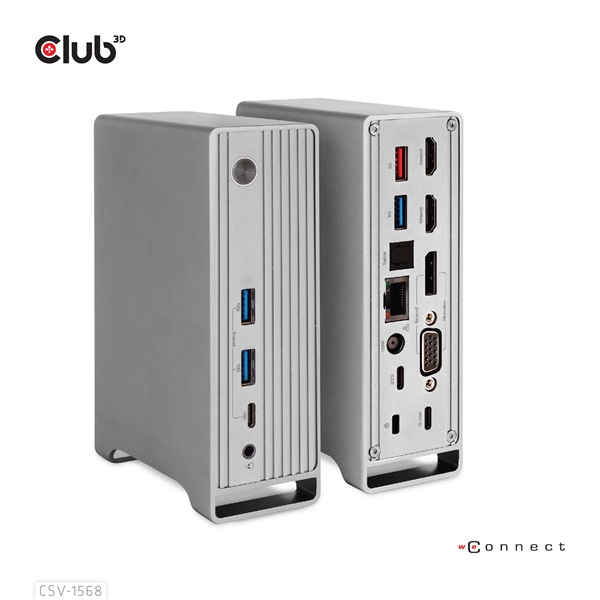 Club 3D Notebook Dokkoló - CSV-1568 (120W, Gen 2 USB-C to 4x USB-A, USB-C Gen 2, 2xHDMI, DP, VGA, RJ45, DC) - Image 2