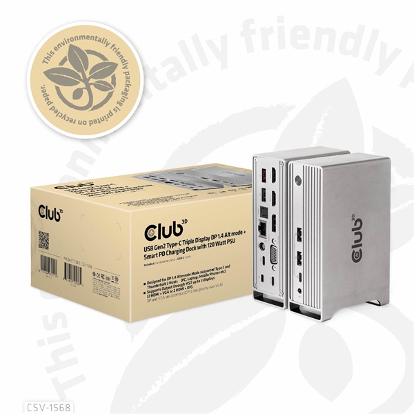 Club 3D Notebook Dokkoló - CSV-1568 (120W, Gen 2 USB-C to 4x USB-A, USB-C Gen 2, 2xHDMI, DP, VGA, RJ45, DC) - Image 16