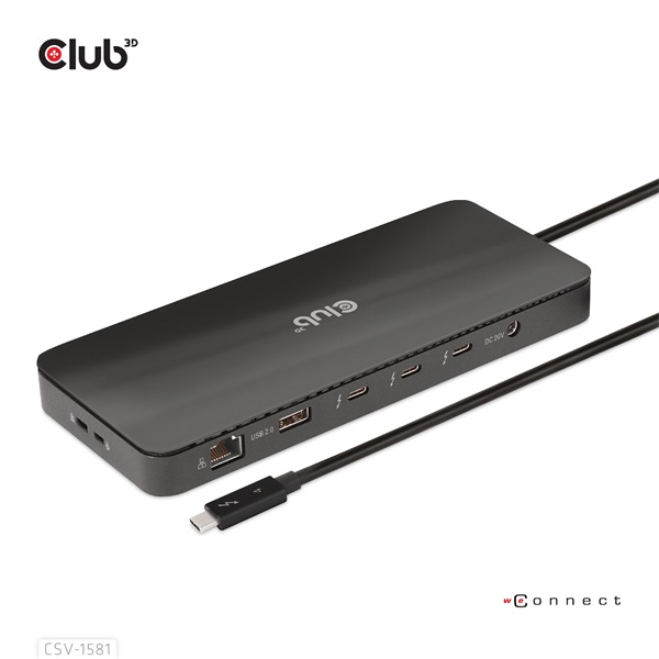 Club 3D Notebook Dokkoló - CSV-1581 (140W, Thunderbolt 4 to 3xThunderbolt 4, 3xUSB-A, SD, TF, RJ45, 3,5 Jack, DC) - Image 2