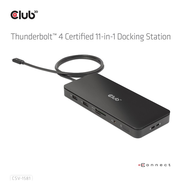 Club 3D Notebook Dokkoló - CSV-1581 (140W, Thunderbolt 4 to 3xThunderbolt 4, 3xUSB-A, SD, TF, RJ45, 3,5 Jack, DC) - Image 15