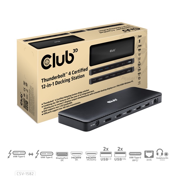 Club_3D_Notebook_Dokkolo_-_CSV-1582_Thunderbolt_4_DP_2xHDMI_USB-C_4xUSB-A_SD_TF_RJ45_35_Jack_140W_DC-i455751.jpg Club 3D Notebook Dokkoló - CSV-1582 (140W, Thunderbolt 4, DP, 2xHDMI, USB-C, 4xUSB-A, SD, TF, RJ45, 3,5 Jack, DC) - Image 1