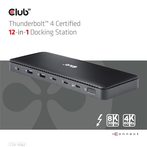 Club 3D Notebook Dokkoló - CSV-1582 (140W, Thunderbolt 4, DP, 2xHDMI, USB-C, 4xUSB-A, SD, TF, RJ45, 3,5 Jack, DC) - Image 3