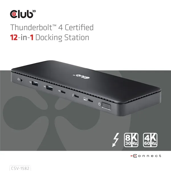 Club 3D Notebook Dokkoló - CSV-1582 (140W, Thunderbolt 4, DP, 2xHDMI, USB-C, 4xUSB-A, SD, TF, RJ45, 3,5 Jack, DC) - Image 3