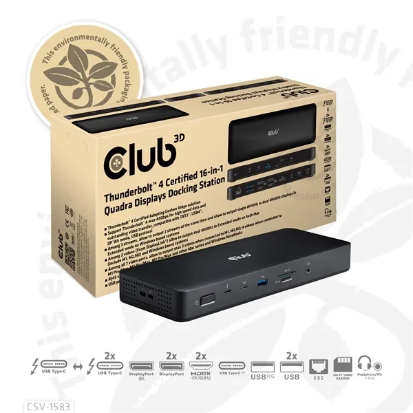 Club 3D Notebook Dokkoló - CSV-1583 (140W, 2xThunderbolt 4, 3xDP, 2xHDMI, USB-C, 3xUSB-A, SD, TF, RJ45, 3,5 Jack, DC) - Image 8