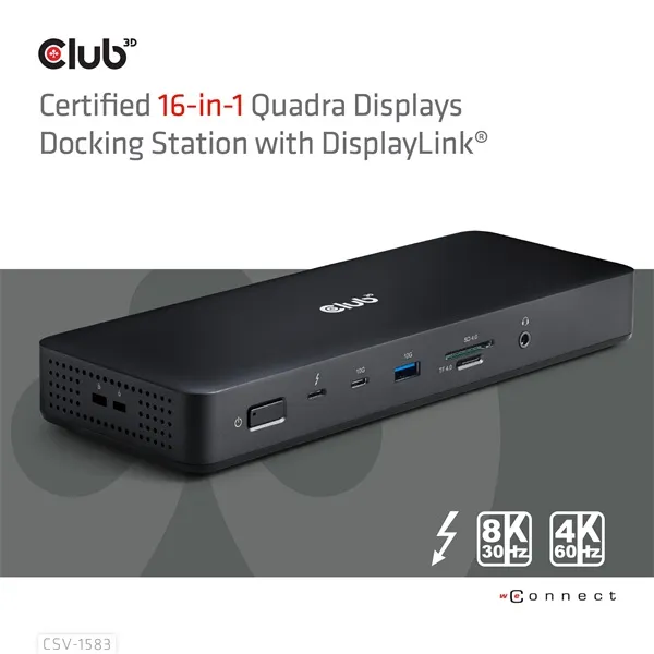Club 3D Notebook Dokkoló - CSV-1583 (140W, 2xThunderbolt 4, 3xDP, 2xHDMI, USB-C, 3xUSB-A, SD, TF, RJ45, 3,5 Jack, DC) - Image 10