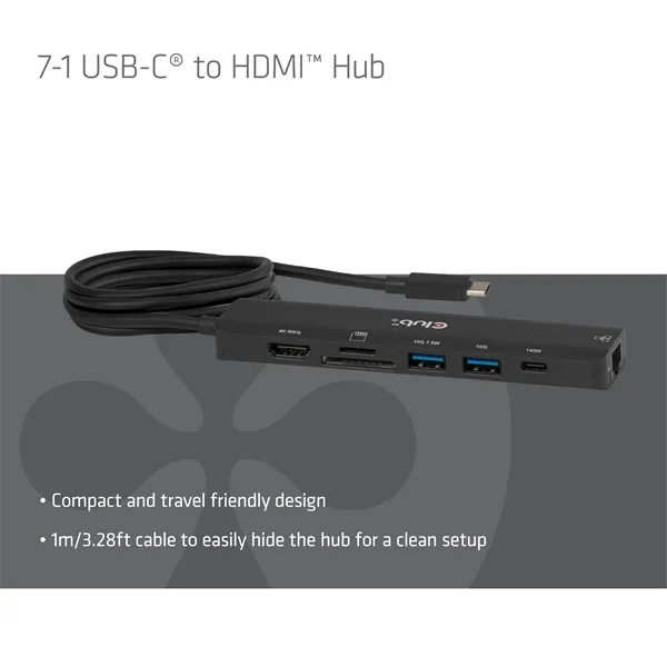 Club 3D Notebook Dokkoló - CSV-2555 (140W, USB-C to 4K60Hz HDMI, USB-C, RJ-45, 2x USB-A, MicroSD, SD) - Image 2