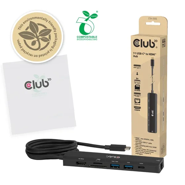 Club 3D Notebook Dokkoló - CSV-2555 (140W, USB-C to 4K60Hz HDMI, USB-C, RJ-45, 2x USB-A, MicroSD, SD) - Image 5