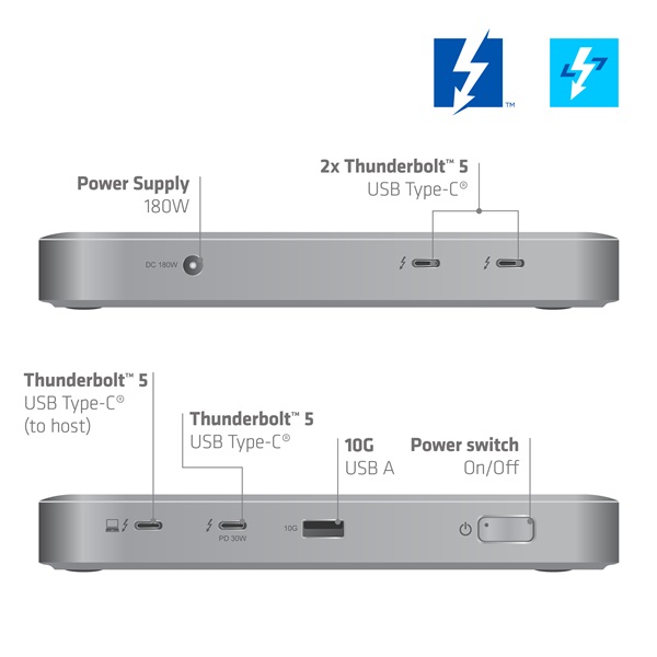 Club 3D Notebook Dokkoló - CSV-2563 (180W,Thunderbolt 5 to 3xUSB-C, USB-A, 1x 8K60Hz, 3x 5K60Hz) - Image 4