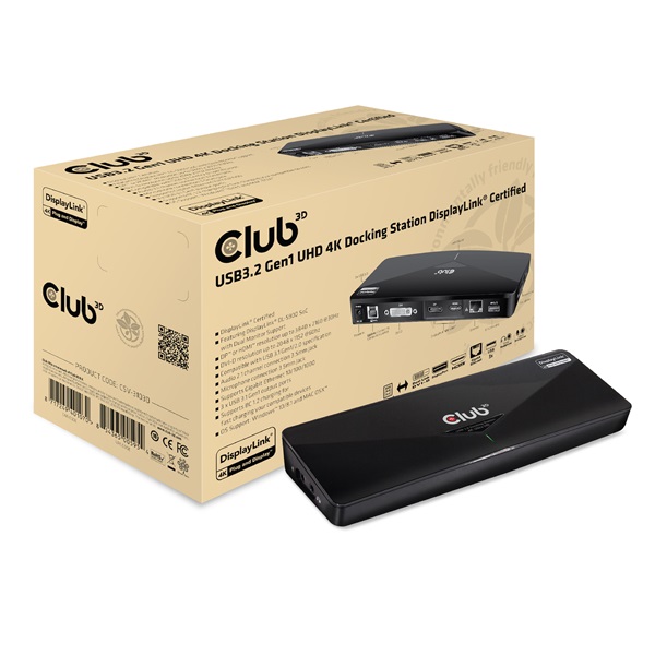 Club 3D Notebook Dokkoló - CSV-3103D (DUAL DISPLAY/4K, 3.2 USB-A to HDMI, DP, DVI-D, 3xUSB-A, RJ45, 3.5 Jack Audio +Mic) - Image 4