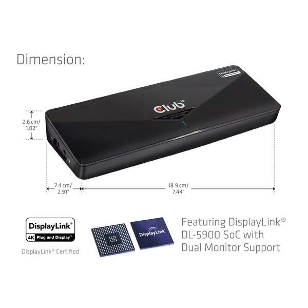Club 3D Notebook Dokkoló - CSV-3103D (DUAL DISPLAY/4K, 3.2 USB-A to HDMI, DP, DVI-D, 3xUSB-A, RJ45, 3.5 Jack Audio +Mic) - Image 6
