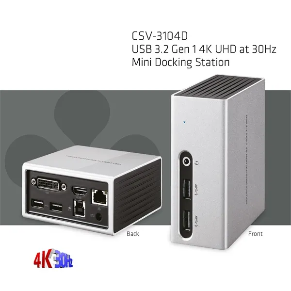 Club 3D Notebook Dokkoló - CSV-3104D (4K UHD, 3.0 USB-A to HDMI, DVI-I, 4xUSB-A, RJ45, 3.5 Jack Audio + Mic)