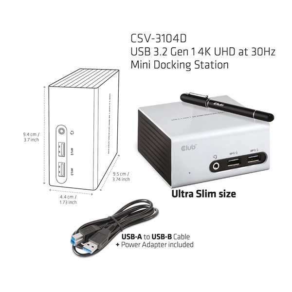 Club 3D Notebook Dokkoló - CSV-3104D (4K UHD, 3.0 USB-A to HDMI, DVI-I, 4xUSB-A, RJ45, 3.5 Jack Audio + Mic) - Image 7