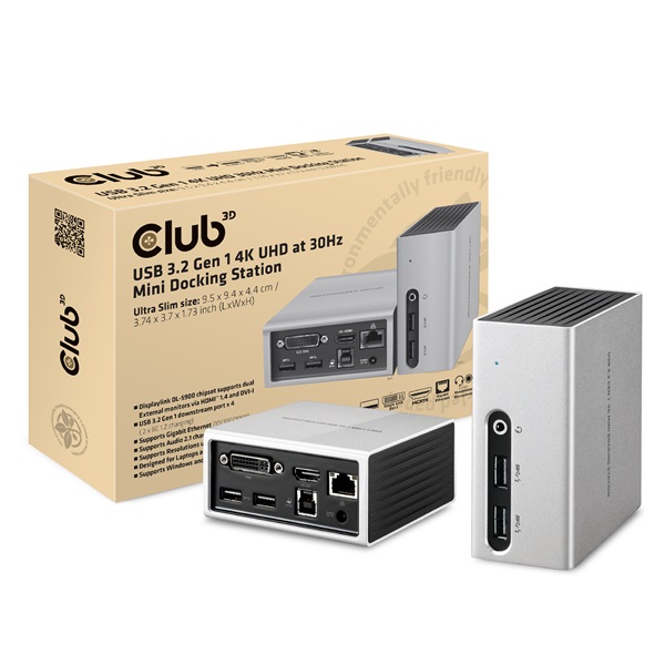 Club 3D Notebook Dokkoló - CSV-3104D (4K UHD, 3.0 USB-A to HDMI, DVI-I, 4xUSB-A, RJ45, 3.5 Jack Audio + Mic) - Image 13
