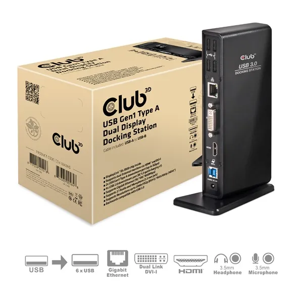 USB Club3D USB 3.0 Dual Display Docking Station