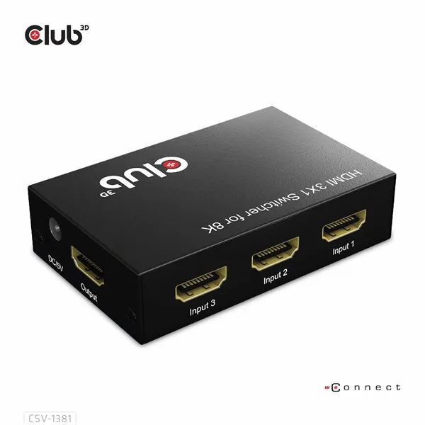 Club 3D Switch - CSV-1381 (3 to 1 HDMI, 8K60Hz/4K120Hz, IR Távirányítóval, HDR, HDCP 2.2/1.4, Metalház) - Image 2