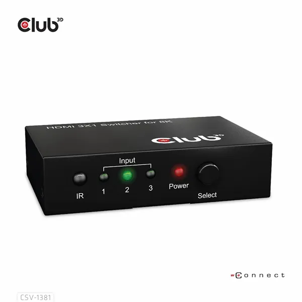 Club 3D Switch - CSV-1381 (3 to 1 HDMI, 8K60Hz/4K120Hz, IR Távirányítóval, HDR, HDCP 2.2/1.4, Metalház) - Image 4