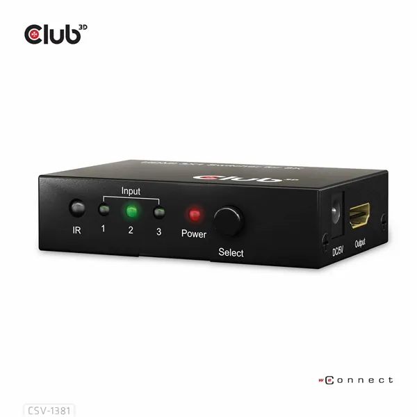 Club 3D Switch - CSV-1381 (3 to 1 HDMI, 8K60Hz/4K120Hz, IR Távirányítóval, HDR, HDCP 2.2/1.4, Metalház) - Image 5