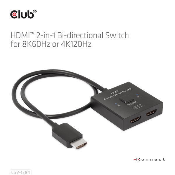 Club 3D Switch - CSV-1384 (HDMI 2-az-1-ben, Kétirányú, 8K60Hz/4K120Hz, HDR, HDMI 2.1) - Image 11