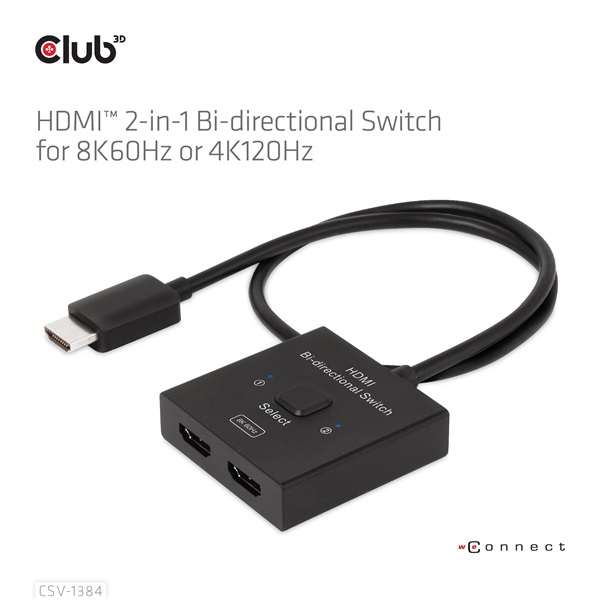 Club 3D Switch - CSV-1384 (HDMI 2-az-1-ben, Kétirányú, 8K60Hz/4K120Hz, HDR, HDMI 2.1) - Image 12