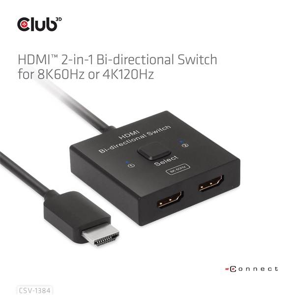 Club 3D Switch - CSV-1384 (HDMI 2-az-1-ben, Kétirányú, 8K60Hz/4K120Hz, HDR, HDMI 2.1) - Image 13