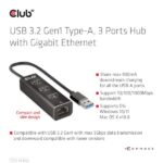 Club 3D USB Hub - CSV-1430A (3.2 USB-A to 3xUSB-A, RJ45) - Image 3