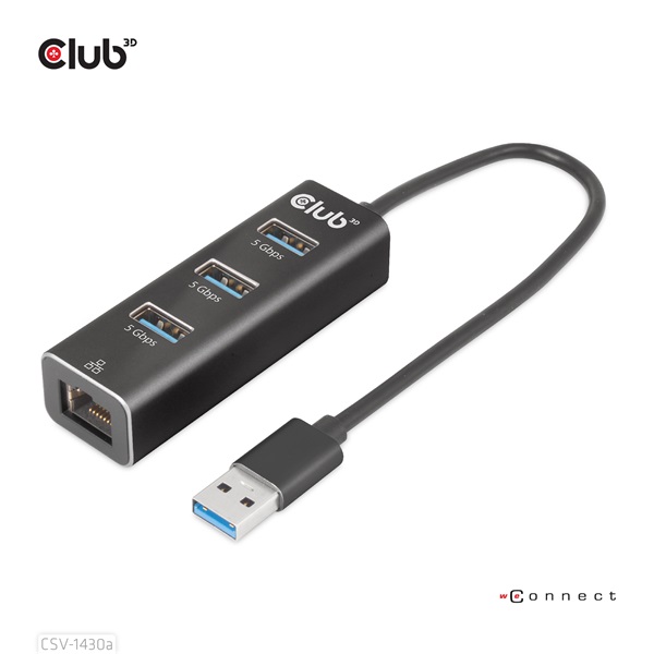 Club 3D USB Hub - CSV-1430A (3.2 USB-A to 3xUSB-A, RJ45) - Image 6