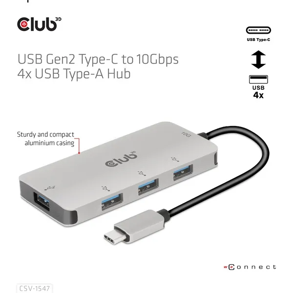 Club 3D USB Hub - CSV-1547 (USB-C Gen 2 to 4xUSB-A 10 Gbps) - Image 7