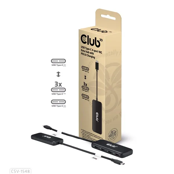 Club 3D USB Hub - CSV-1548 (USB-C Gen 2 to 4xUSB-C PD 3.0, 10 Gbps) - Image 2