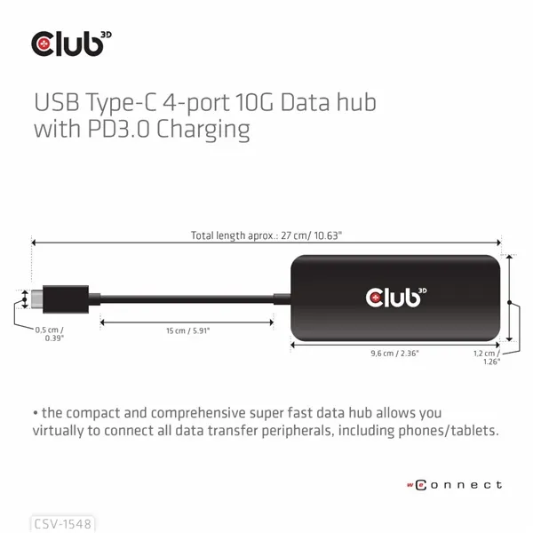 Club 3D USB Hub - CSV-1548 (USB-C Gen 2 to 4xUSB-C PD 3.0, 10 Gbps) - Image 4