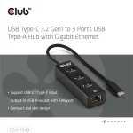 Club 3D USB Hub - CSV-1549 (3.2 USB-C Gen 1 to 3xUSB-A, RJ45,1Gbps) - Image 2