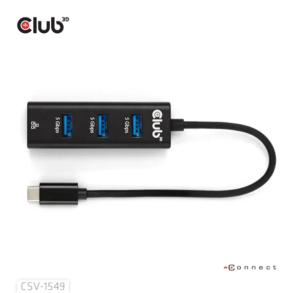 Club 3D USB Hub - CSV-1549 (3.2 USB-C Gen 1 to 3xUSB-A, RJ45,1Gbps) - Image 5